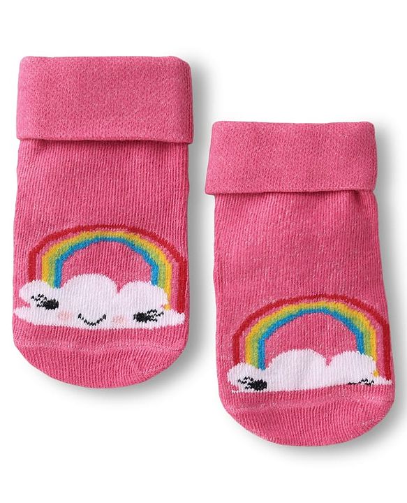 Cute Walk by Babyhug Ankle Length Anti Bacterial Anti Skid Striped Socks with Rainbow & Unicorn Design Pack of 3 - Pink Grey & White