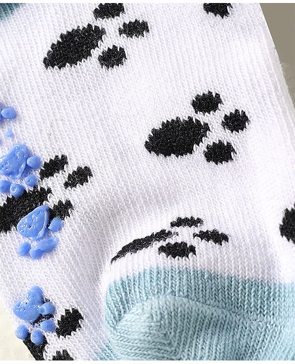 Cute Walk By Babyhug Knit Ankle Length Antibacterial Anti Skid Socks with Stripes & Paw Design Pack of 3 - Light Blue & White