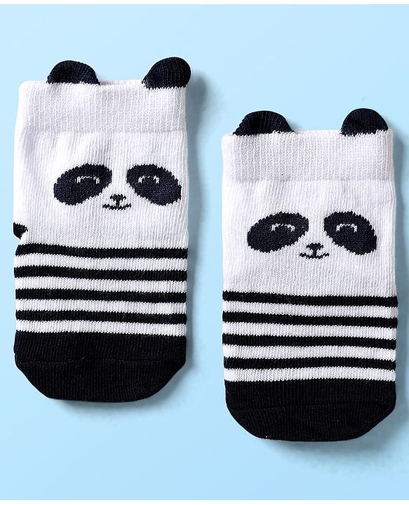 Cute Walk By Babyhug Cotton Knit Ankle Length Anti Bacterial Anti Skid Socks With Animal Print Pack Of 3 - Multi Colour