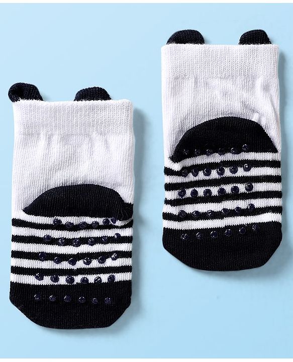 Cute Walk By Babyhug Cotton Knit Ankle Length Anti Bacterial Anti Skid Socks With Animal Print Pack Of 3 - Multi Colour