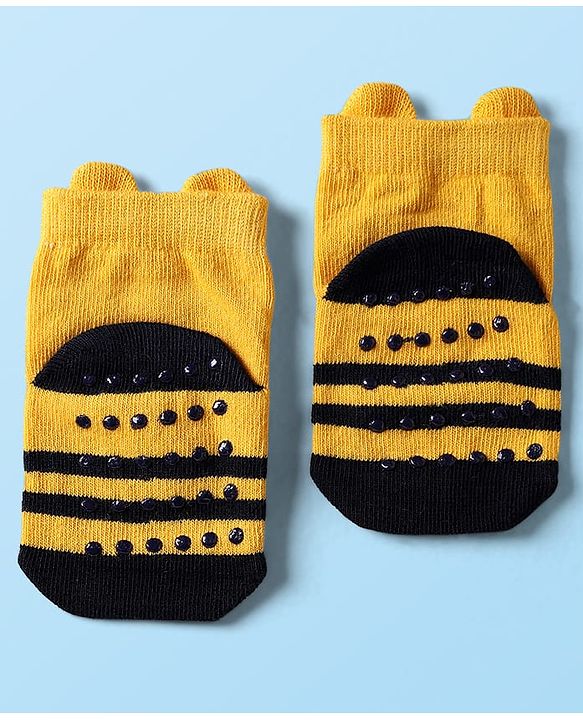 Cute Walk By Babyhug Cotton Knit Ankle Length Anti Bacterial Anti Skid Socks With Animal Print Pack Of 3 - Multi Colour