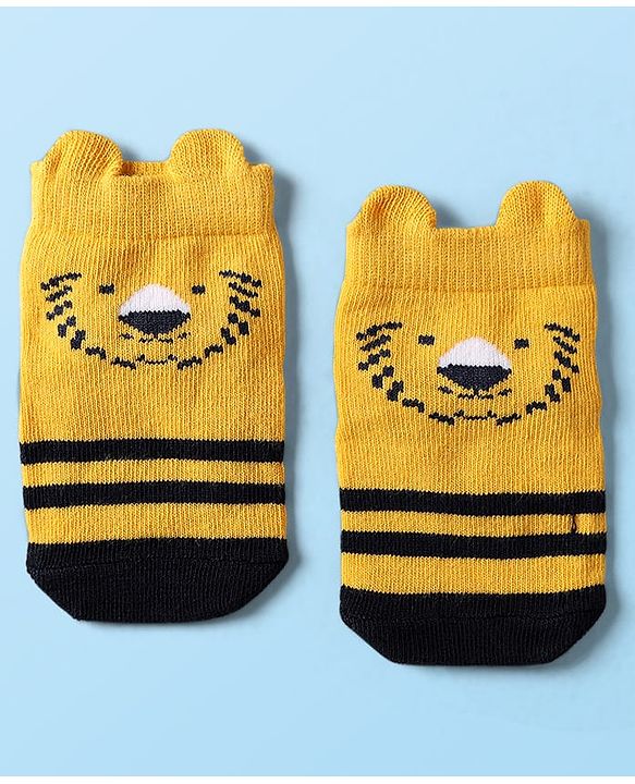 Cute Walk By Babyhug Cotton Knit Ankle Length Anti Bacterial Anti Skid Socks With Animal Print Pack Of 3 - Multi Colour
