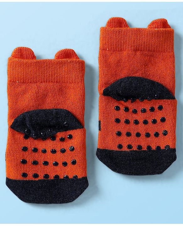 Cute Walk By Babyhug Cotton Knit Ankle Length Anti Bacterial Anti Skid Socks With Animal Print Pack Of 3 - Multi Colour
