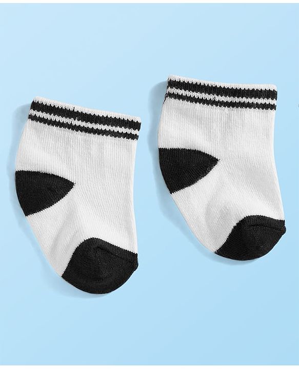 Cute Walk by Babyhug Knit Ankle Length Anti Bacterial Socks with Stripes & Football Design Pack of 5 - Navy Blue & White