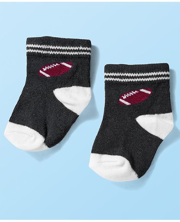 Cute Walk by Babyhug Knit Ankle Length Anti Bacterial Socks with Stripes & Football Design Pack of 5 - Navy Blue & White