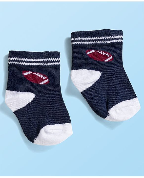 Cute Walk by Babyhug Knit Ankle Length Anti Bacterial Socks with Stripes & Football Design Pack of 5 - Navy Blue & White