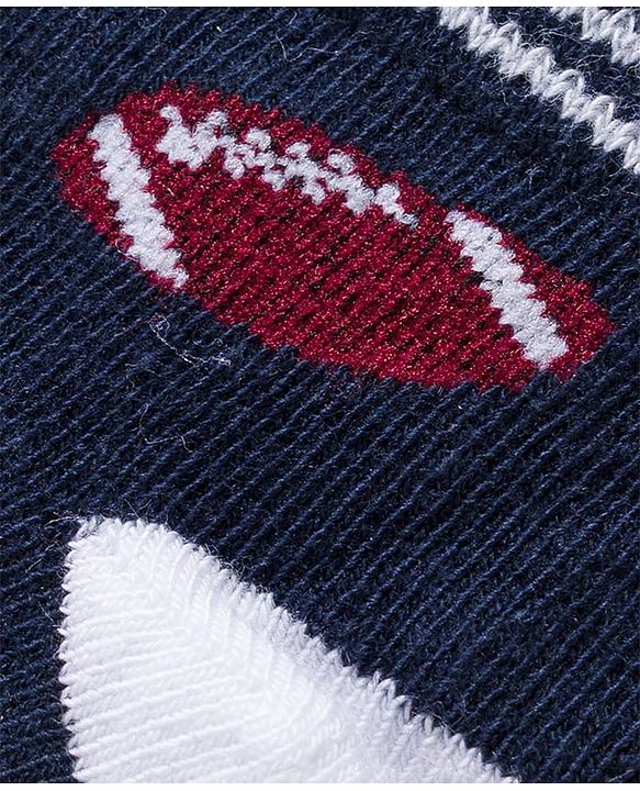 Cute Walk by Babyhug Knit Ankle Length Anti Bacterial Socks with Stripes & Football Design Pack of 5 - Navy Blue & White