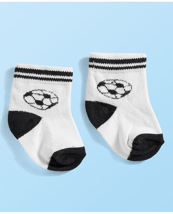 Cute Walk by Babyhug Knit Ankle Length Anti Bacterial Socks with Stripes & Football Design Pack of 5 - Navy Blue & White
