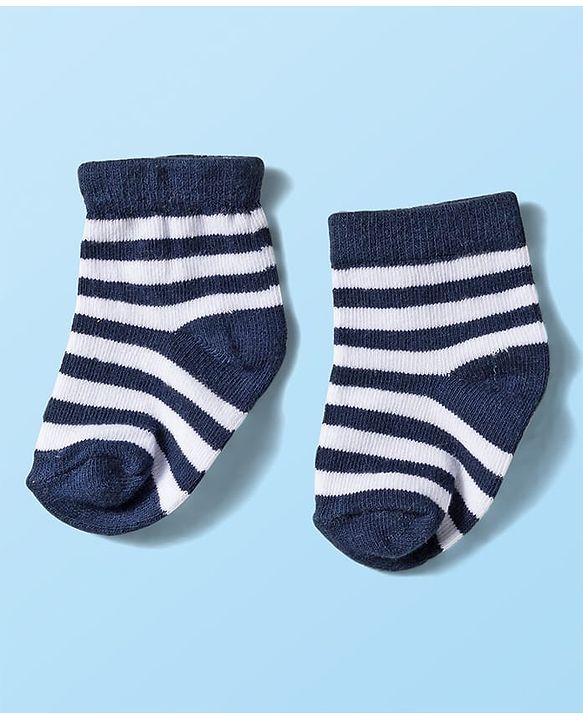 Cute Walk by Babyhug Knit Ankle Length Anti Bacterial Socks with Stripes & Football Design Pack of 5 - Navy Blue & White