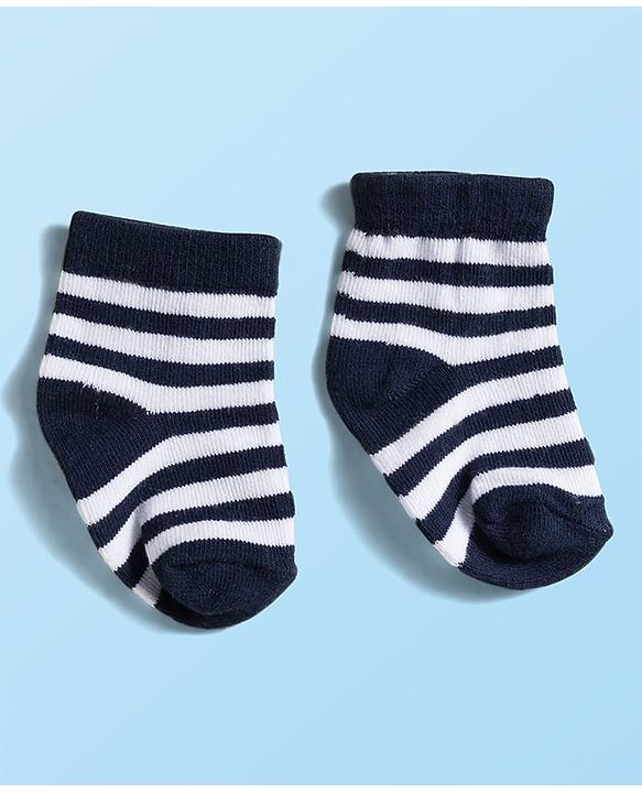 Cute Walk by Babyhug Knit Ankle Length Anti Bacterial Socks with Stripes & Football Design Pack of 5 - Navy Blue & White