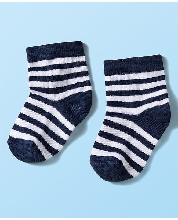 Cute Walk by Babyhug Knit Ankle Length Anti Bacterial Socks with Stripes & Football Design Pack of 5 - Navy Blue & White