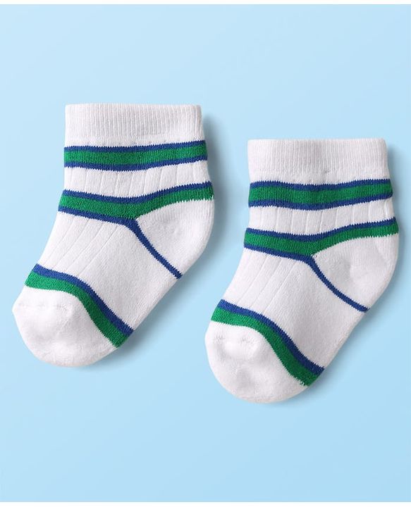 Cute Walk by Babyhug Knit Ankle Length Anti Bacterial Socks with Star Design & Stripes Pack of 3 - White