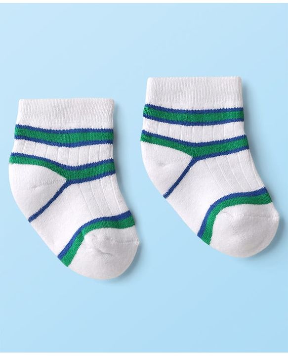 Cute Walk by Babyhug Knit Ankle Length Anti Bacterial Socks with Star Design & Stripes Pack of 3 - White