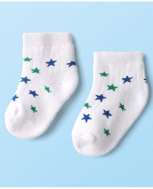 Cute Walk by Babyhug Knit Ankle Length Anti Bacterial Socks with Star Design & Stripes Pack of 3 - White