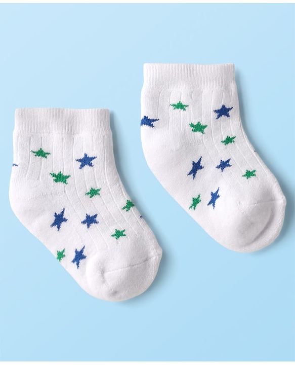 Cute Walk by Babyhug Knit Ankle Length Anti Bacterial Socks with Star Design & Stripes Pack of 3 - White
