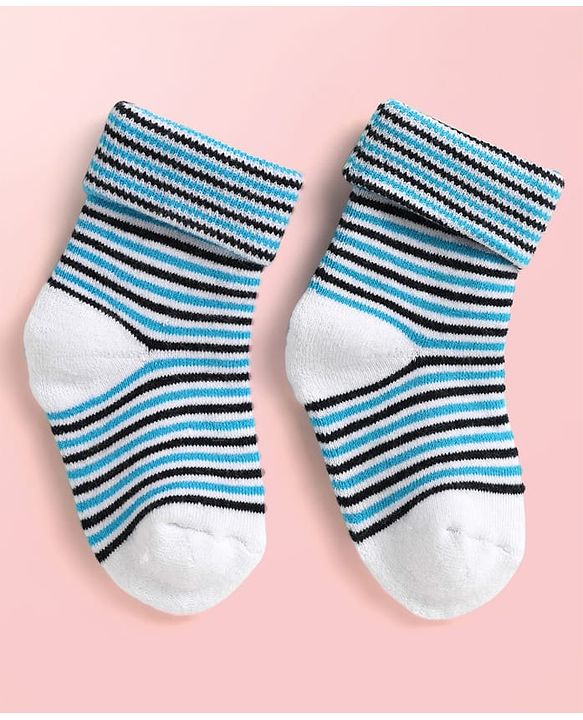Cute Walk By Babyhug Knit Ankle Length Antibacterial Socks with Stripe Design Pack of 3 - Grey & Blue