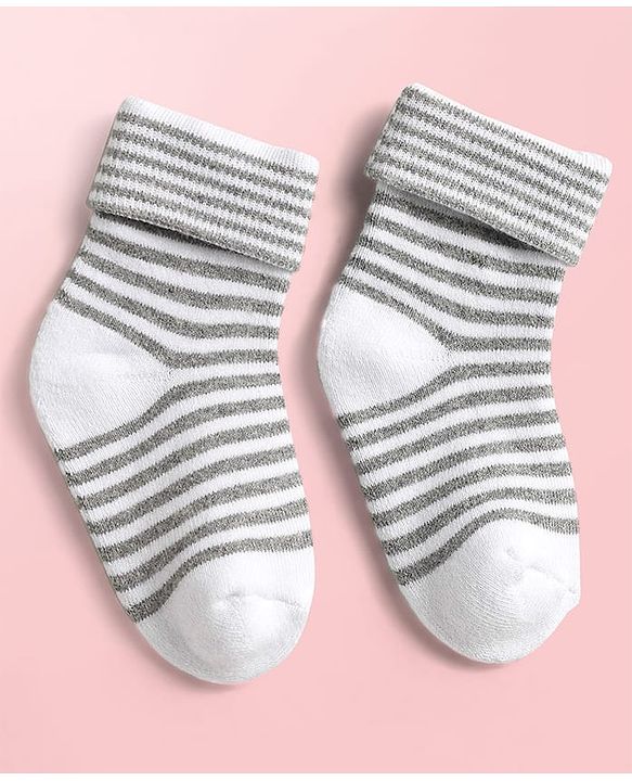Cute Walk By Babyhug Knit Ankle Length Antibacterial Socks with Stripe Design Pack of 3 - Grey & Blue