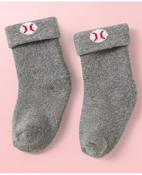 Cute Walk By Babyhug Knit Ankle Length Antibacterial Socks with Stripe Design Pack of 3 - Grey & Blue