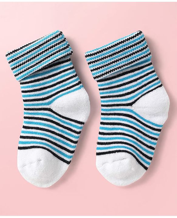 Cute Walk By Babyhug Knit Ankle Length Antibacterial Socks with Stripe Design Pack of 3 - Grey & Blue