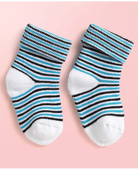 Cute Walk By Babyhug Knit Ankle Length Antibacterial Socks with Stripe Design Pack of 3 - Grey & Blue