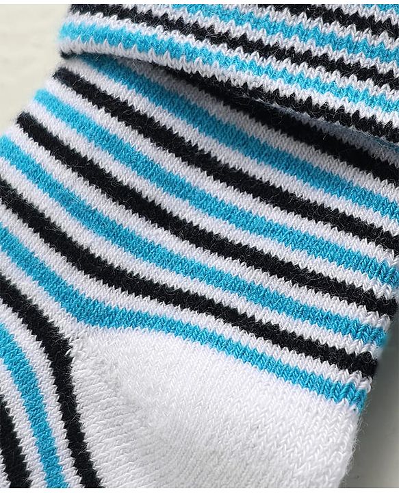 Cute Walk By Babyhug Knit Ankle Length Antibacterial Socks with Stripe Design Pack of 3 - Grey & Blue