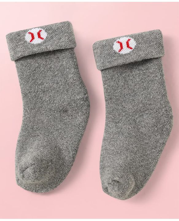 Cute Walk By Babyhug Knit Ankle Length Antibacterial Socks with Stripe Design Pack of 3 - Grey & Blue