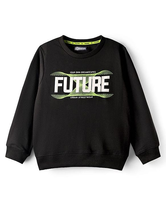 Pine Kids Knit Full Sleeves Sweatshirt With Future Print - Black