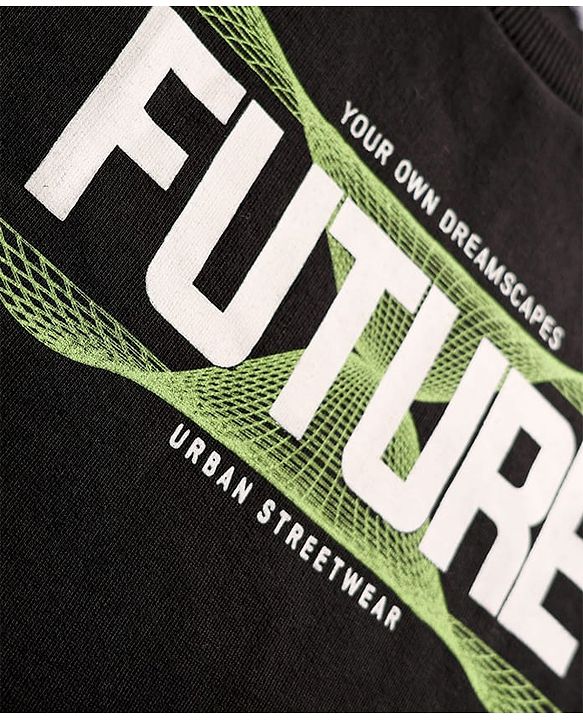 Pine Kids Knit Full Sleeves Sweatshirt With Future Print - Black