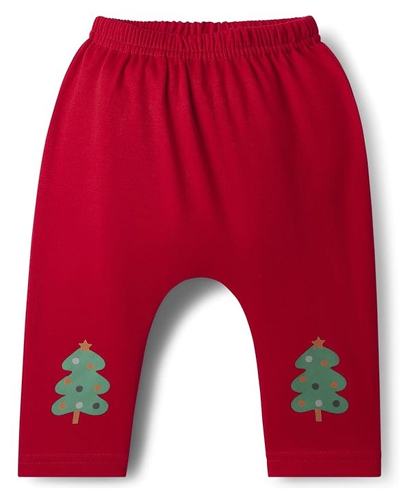 Babyhug 100% Cotton Knit Full Sleeves Christmas Printed Onesie with Leggings & Cap - Red