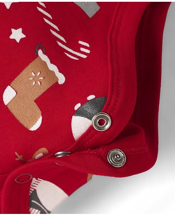 Babyhug 100% Cotton Knit Full Sleeves Christmas Printed Onesie with Leggings & Cap - Red