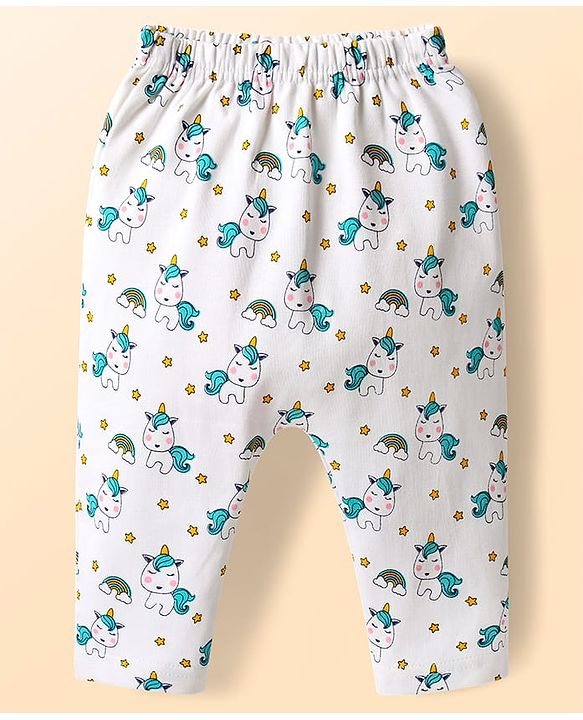 Babyhug Cotton Knit Full Length Diaper Leggings With Stripes & Unicorn Print Pack Of 3 - Light Blue & White