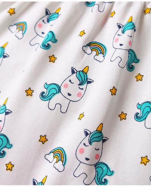 Babyhug Cotton Knit Full Length Diaper Leggings With Stripes & Unicorn Print Pack Of 3 - Light Blue & White