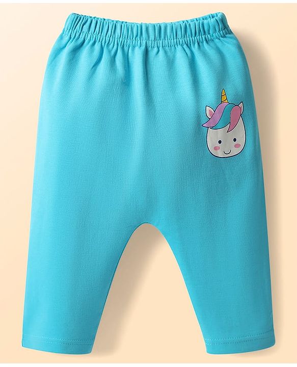 Babyhug Cotton Knit Full Length Diaper Leggings With Stripes & Unicorn Print Pack Of 3 - Light Blue & White