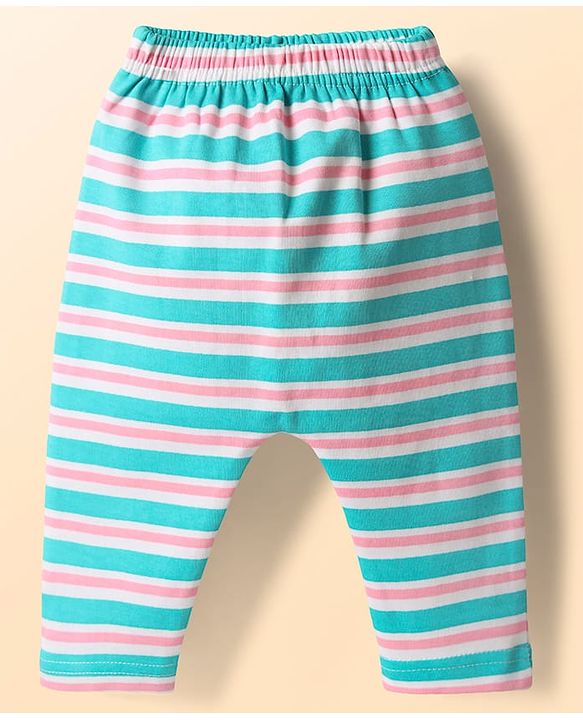 Babyhug Cotton Knit Full Length Diaper Leggings With Stripes & Unicorn Print Pack Of 3 - Light Blue & White