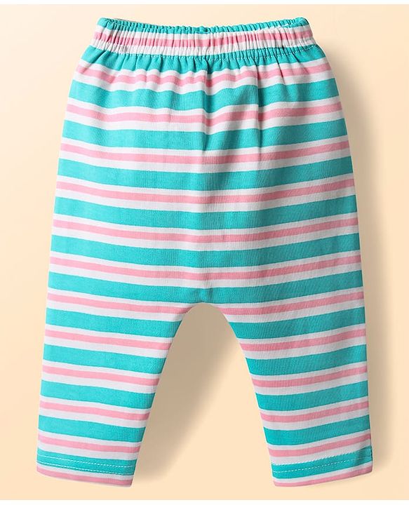 Babyhug Cotton Knit Full Length Diaper Leggings With Stripes & Unicorn Print Pack Of 3 - Light Blue & White
