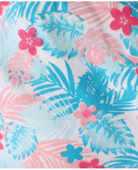 Babyhug Cotton Knit Full Length Leggings With Stripes & Floral Print Pack Of 3 - Light Blue & Dark Pink