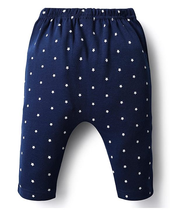 Babyhug Cotton Interlock Knit Full Length Diaper Leggings with Space Theme Print & Stripe Design Pack of 3 - Red & Blue