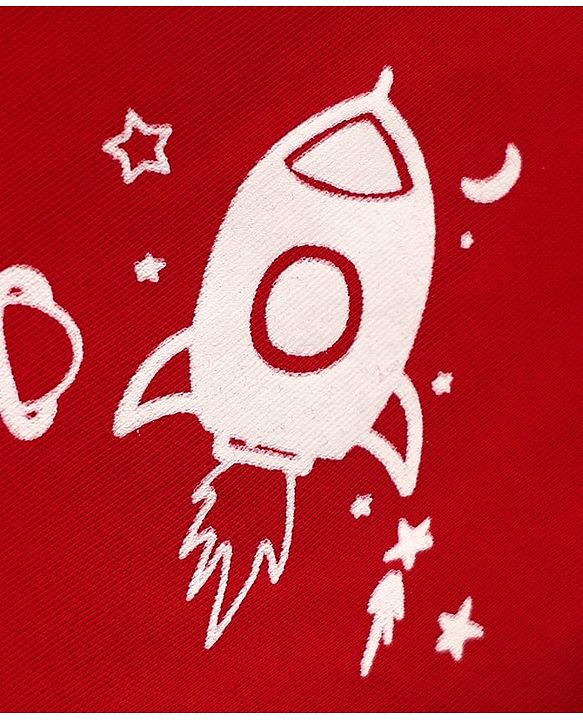 Babyhug Cotton Interlock Knit Full Length Diaper Leggings with Space Theme Print & Stripe Design Pack of 3 - Red & Blue