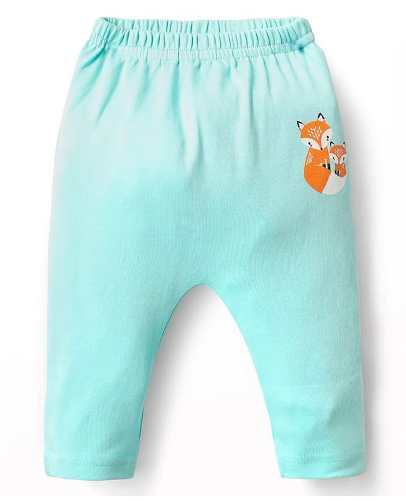 Babyhug Cotton Interlock Knit Full Length Diaper Leggings with Heart Floral & Fox Print Pack of 3 - Navy Blue Light Blue & Yellow