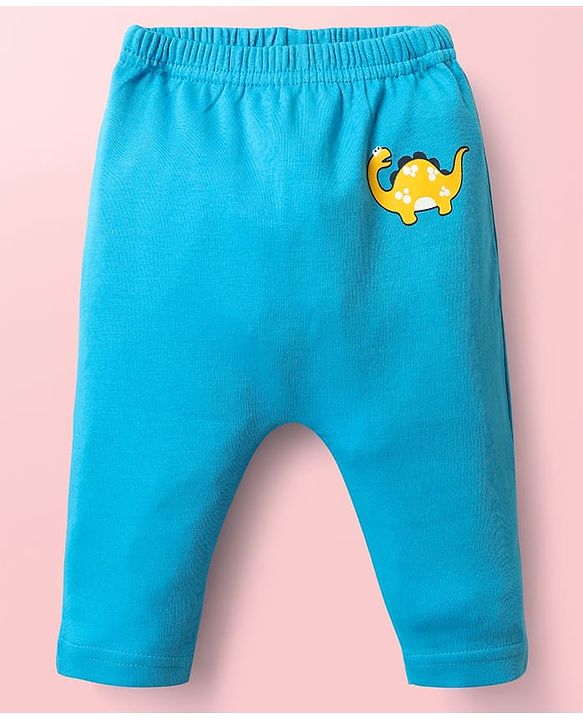 Babyhug Cotton Interlock Knit Full Length Diaper Leggings with Stripe Design & Dino Print Pack of 3 - White Yellow & Blue