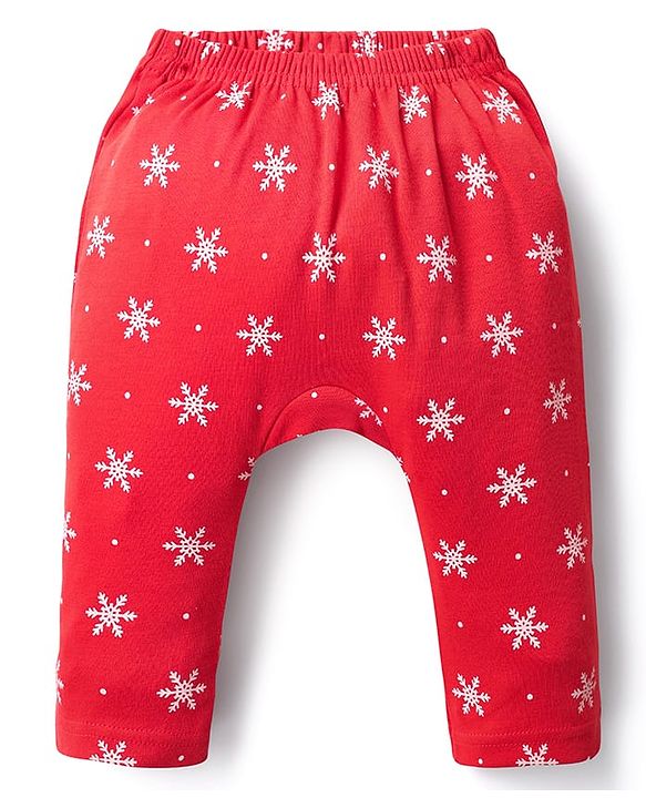 Babyhug Cotton Interlock Knit Full Length Diaper Leggings with Christmas Theme Print Pack of 3 - Red Light Blue & Navy Blue