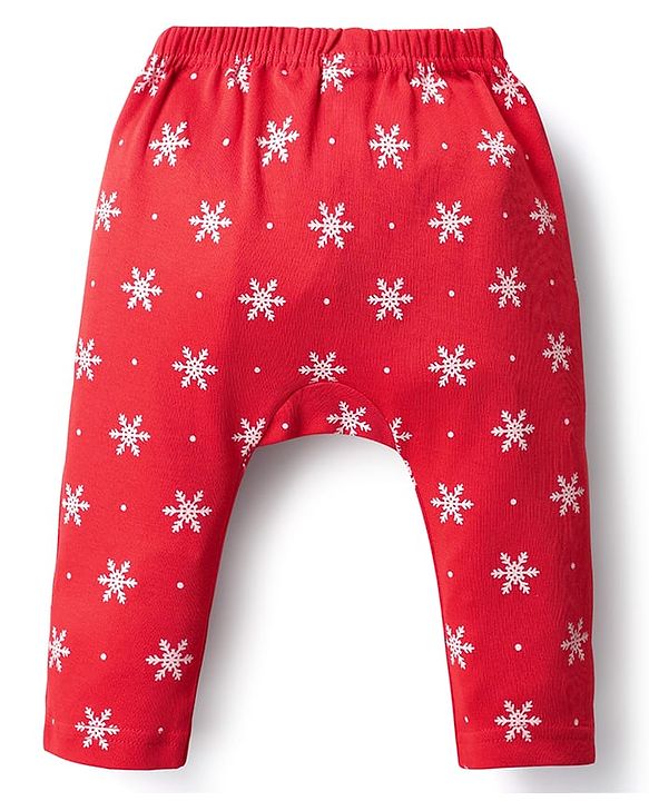 Babyhug Cotton Interlock Knit Full Length Diaper Leggings with Christmas Theme Print Pack of 3 - Red Light Blue & Navy Blue