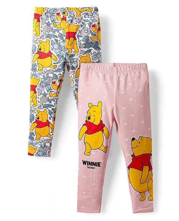 Babyhug Disney Lycra Knit Full Length Leggings with Winnie The Pooh Graphics Pack of 2 - Multicolor