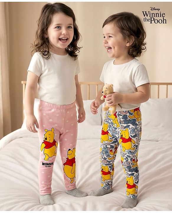 Babyhug Disney Lycra Knit Full Length Leggings with Winnie The Pooh Graphics Pack of 2 - Multicolor