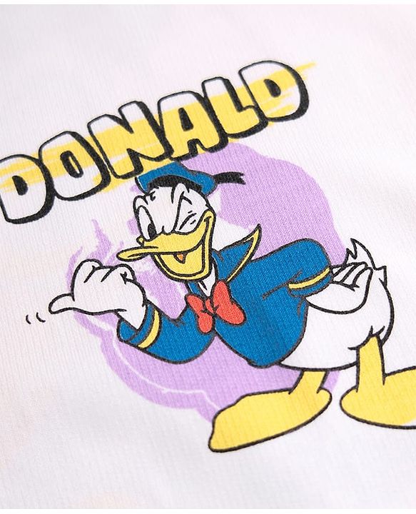 Pine Kids Disney Single Jersey Knit  Oversized Drop Shoulder Half Sleeve T-Shirt with Front and Back Donald Duck Graphics - White