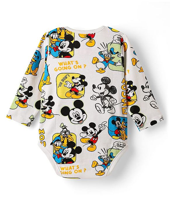 Babyhug Disney Interlock Knit Full Sleeves Onesies with Mickey Mouse Graphics Pack of 3 - White Blue & Green