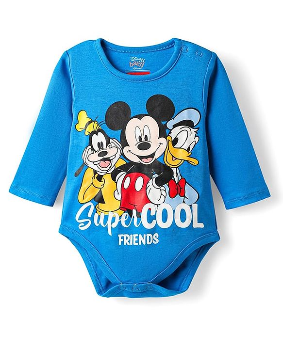 Babyhug Disney Interlock Knit Full Sleeves Onesies with Mickey Mouse Graphics Pack of 3 - White Blue & Green