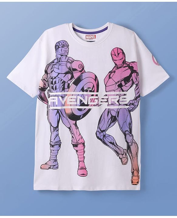 Pine Kids Marvel Single Jersey Knit Half Sleeves T-Shirt with Avengers Graphics - White