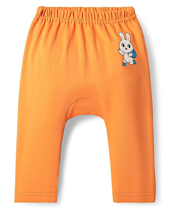 Babyhug Cotton Knit Full Length Diaper Leggings With Stripes & Animal Print Pack Of 3 - Orange Blue & Light Blue