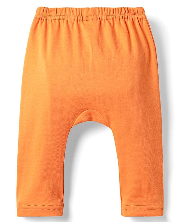 Babyhug Cotton Knit Full Length Diaper Leggings With Stripes & Animal Print Pack Of 3 - Orange Blue & Light Blue